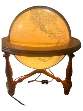 Vintage Replogle Illuminated Raised-Relief Globe on Wood Stand